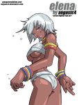 1girl 3rd_strike armband ass blue_eyes bracelet breasts capcom choker dark_skin elena_(street_fighter) jewelry looking_back neck_ring short_hair solo street_fighter street_fighter_iii street_fighter_iii:_3rd_strike streetfighter underboob white_hair