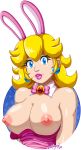 1girl 2020 blonde blonde_hair blue_eyes breasts bunny_ears bunny_girl earrings exposed_breasts female female_human female_only human looking_at_viewer mrdeepay partially_clothed princess_peach solo super_mario_bros. transparent_background