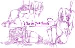 3girls arin_(pangya) bdsm blush bondage bound breasts dama erika_(pangya) hana_(pangya) kooh_(pangya) monochrome multiple_girls nipples nude pangya pussy rope saber_(pangya) short_hair sketch suspension take_your_pick twintails uncensored