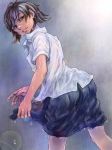 1girl ass brown_hair capcom inomoto_hiro makoto makoto_(street_fighter) school_uniform serafuku short_hair solo street_fighter street_fighter_iii street_fighter_iii:_3rd_strike streetfighter wet wet_clothes