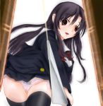  black_hair black_legwear black_thighhighs blazer bow bowtie brown_eyes cleaver dress_shirt hatchet jacket katsura_kotonoha kotonoha kotonoha_katsura miniskirt panties pubic_hair school_days school_uniform see-through seifuku serafuku shirt side-tie_panties skirt solo thigh_gap thighhighs thighs underwear white_panties yandere zettai_ryouiki 