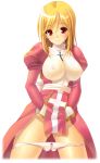  1girl akamaru blonde_hair breasts cleavage erect_nipples high_priest high_priestess loincloth nipples panties panty_pull priestess ragnarok_online red_eyes see-through solo underwear white_panties 