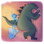  alien blue_hair blue_skin breasts brokenlynx closed_eyes crossover godzilla godzilla_(series) lapis_lazuli lapis_lazuli_(steven_universe) lizard monster nipples nude sleeping steven_universe 