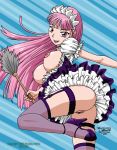 bradwells duster maid no_panties pink_eyes pink_hair pussy solo