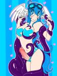  2012 angel_wings big_breasts blue_eyes blue_hair blush breast_squeeze breasts cute erection eyewear futanari goggles hair hard hean hearts human large long_hair navel nipples penis smile solo striped_background striped_underwear tentacles vonderdevil wings 