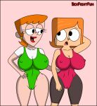 big_breasts breasts cameltoe cartoon_network crossover debbie_turnbull dexter's_laboratory dexter's_mom erect_nipples grabbing_ass gym_uniform gymnastics huge_breasts leotard milf nickelodeon nipples_visible_through_clothing retro robotboy sexfightfun sports_uniform yuri