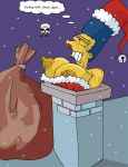 big_breasts breasts chimney christmas marge_simpson outdoors stuck the_fear the_simpsons wince yellow_skin