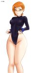 1girl aged_up ben_10 blush bodysuit cartoon_network cosplay crossover crossover_cosplay dc_comics female_only gwen_tennyson legs myst orange_hair raven_(cosplay) raven_(dc) teen_titans thighs yhw