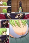  1boy 1girl 40010prototype ? ass black_hair blush brown_eyes butt_crack c.c. cc code_geass comic expressionless green_hair lelouch_lamperouge long_hair motion_lines purple_eyes silent_comic stare staring sweat zero zero_(code_geass) 