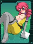  blush bodysuit boots breasts computer feldt_grace gloves green_eyes gundam gundam_00 kakogawa_tarou laptop nipples open_clothes open_shirt pink_hair shirt skin_tight solo thigh_boots thigh_high_boots thighhighs twintails 