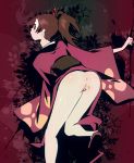 1girl anus ass bent_over big_ass brown_hair fuu japanese_clothes kimono legs looking_back no_panties pussy samurai_champloo solo uncensored