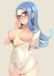 1girl atago_kinue blue_eyes blue_hair megane saki_(series) saki_achiga-hen shirt white_shirt