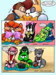 amy_rose archie_comics bunnie_rabbot comic fbz miles_"tails"_prower multiple_tails sally_acorn sega sonic sonic_team tail teacher's_pets text