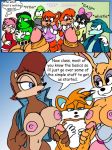 amy_rose archie_comics bunnie_rabbot comic comic_sans fbz miles_"tails"_prower multiple_tails sally_acorn sega sonic_(series) sonic_team tail teacher's_pets text