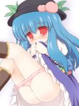  ass blue_hair blush female food fruit hat hinanawi_tenshi long_hair panties peach pussy_juice red_eyes ry solo tears tenshi_hinanai touhou underwear 