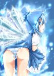  aqua_eyes aqua_hair ass blue_eyes blue_hair bow cameltoe cirno dress dress_lift female hair_ribbon hair_ribbons natsume_riu panties ribbon ribbons short_hair solo striped striped_panties the_embodiment_of_scarlet_devil touhou underwear wet wet_clothes wet_panties wings 