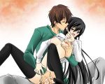  1boy 1girl black_hair breast_grab breasts censored code_geass cum fingering genderswap grabbing hetero kururugi_suzaku lelouch_lamperouge long_hair luluko sex shirt_lift suzaku_kururugi thighhighs vaginal yorushin 