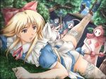 alice alice_(wonderland) alice_in_wonderland blonde_hair blush card_knights long_hair panties stockings thighhighs underwear