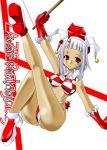  1girl clothing dark-skinned_female dark_skin elbow_gloves facepaint facial_mark female gloves hat headwear jester jester_cap k.m.station leg_lift mahou_sensei_negima! midriff negima red_eyes red_gloves short_hair solo teardrop_facial_mark white_hair zazie_rainyday 