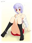  ako_izumi footwear izumi_ako mahou_sensei_negima mahou_sensei_negima! negima no_panties panties panties_around_leg panties_around_one_leg red_eyes skirt socks surprised underwear 