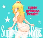  1girl blonde_hair blue_eyes breasts crown dogear hat huge_breasts inumimi_moeta long_hair looking_back nintendo panties peach princess_peach sideboob super_mario_bros. super_princess_peach super_smash_bros. topless underwear 