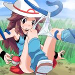  1girl artist_request blue_(pokemon) blush brown_eyes brown_hair clothes_thief clothing_thief creatures_(company) female_protagonist_(let&#039;s_go_eevee) female_protagonist_(let&#039;s_go_pikachu) female_protagonist_(pokemon_rgby) game_freak green_(pokemon) hat humans_of_pokemon leaf_(pokemon) let&#039;s_go_eevee let&#039;s_go_pikachu long_hair looking_at_viewer lowres medium_breasts navel nintendo oekaki panties panty_pull panty_thief poke_ball pokemon pokemon_(game) pokemon_frlg pokemon_red_green_blue_&amp;_yellow pokemon_rgby porkpie_hat porkyman solo tangela tentacle tentacles underwear video_game_character white_panties 