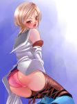  00s 1girl ashelia_b&#039;nargin_dalmasca ass blonde_hair blush detached_sleeves embarrassed female_focus female_only final_fantasy final_fantasy_xii outside panties pink_panties short_hair sky solo underwear upskirt 