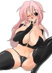  1girl :p bad_id black_eyes blush breasts crotch_zipper curvy glasses huge_breasts kinokoutarou large_breasts leather long_hair lucky_star miyuki_takara one_eye_closed pink_hair solo takara_miyuki thighhighs tongue tongue_out wink zipper 