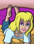  american_dad araghenxd barefeet barefoot blonde_hair blue_eyes danuta danuta_(american_dad) earrings feet foot foot_fetish foot_focus jeans lipstick soles the_pose toes 