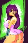 1girl ass big_breasts breasts bubble_butt cyclops erect_nipples futurama hairless_pussy innocenttazlet long_hair looking_back one_eye purple_eyes purple_hair pussy shiny shiny_skin solo turanga_leela wide_hips