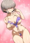 1girl 1girl 1girl absurd_res big_breasts blush breasts embarrassed female_focus female_only grey_hair hair_over_eyes high_res high_resolution jcm2 micro_bikini nipple_bulge revealing_clothes short_hair smile solo_female solo_focus standing tagme teen thick_thighs thighs uzaki-chan_wa_asobitai! uzaki_yanagi