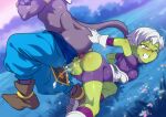  1boy 1girl alien anthro armor ass ass_to_ass balls beerus big_breasts blue_bottomwear blue_clothing blue_grass blue_pants blush bodily_fluids bottomwear bottomwear_down breasts cheelai clothed clothed_female clothed_sex clothing crying cum cum_in_pussy cum_inside digital_media_(artwork) domestic_cat dragon_ball dragon_ball_super duo erect_nipples erect_nipples_under_clothes erection felid feline felis female_penetrated footwear genital_fluids genitals gloves green_body green_skin hair hairless hairless_cat handwear high_res humanoid jcm2 knotting male male/female male_penetrating male_penetrating_female mammal mature mature_female navel nipples nude pants pants_down partially_clothed penetration penis pink_eyes purple_body purple_skin purple_sky pussy sex shoes short_hair sitting_on_another sphynx_(cat) tears vaginal vaginal_penetration white_hair 