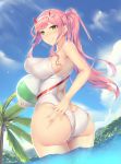  ass ball beach beach_ball big_ass big_breasts bikini darling_in_the_franxx green_eyes huge_ass huge_breasts looking_back one-piece_swimsuit pink_hair sgt-jz swimsuit water water_drop zero_two_(darling_in_the_franxx) 