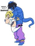 1boy 1girl 2019 black_hair blonde_hair blue_eyes breast_grab breasts cartoon_network darkeros dialogue huge_breasts mandy_(billy_&_mandy) nipples no_nose open_mouth original original_character school_uniform sex short_hair simple_background size_difference stockings tail the_grim_adventures_of_billy_and_mandy tongue tongue_out