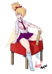 1girl alternate_costume ass blonde_hair breasts clothed cosplay disney exposed_breasts fairy_wings female female_only nagainosfw neck_tie necktie_between_breasts panties peter_pan school_uniform schoolgirl shirt sitting skirt socks solo tinker_bell unbuttoned unbuttoned_shirt wings