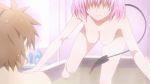 16:9_aspect_ratio 1boy 1girl 1girl 2010s areola bath bathroom bathtub bounce bouncing_breasts breasts female_focus gif gif hanging_breasts indoors large_filesize leaning_forward male medium_breasts momo_velia_deviluke nipples nude oka_yuuichi pink_hair screen_capture short_hair tail thighs to_love-ru to_love-ru_darkness water xebec