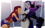 3_girls 3girls blush breast_sucking breasts clothed dc dc_comics dcau jinx nipples raven_(dc) ravenravenraven sexy sexy_body sexy_breasts starfire teen_titans yuri