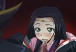  1boy 1girl black_hair blush censored code_geass cum cum_in_mouth cum_on_tongue fellatio green_eyes hyottokoaki kaguya_sumeragi lelouch_lamperouge oral penis pov sumeragi_kaguya warainaku zero_(code_geass) 