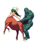  1boy 1girl animated breasts censored centaur doggy_position dystopia_story gif green_skin hetero loop monster monster_girl ogre orc_(species) penis pixel_art rape sex size_difference tobihime_inter_breed tougenkyo_momo vaginal 