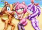 3_girls amy_rose animal_tail anthro ass bbmbbf beach big_ass big_breasts blue_eyes bracelet breasts completely_naked completely_nude erect_nipples female_only furry gloves green_eyes half-closed_eyes kissing leggings looking_at_viewer looking_back mobius_unleashed nipples orange_fur outside palcomix perci_the_bandicoot pink_fur purple_fur pussy sega sexy_body sexy_pose showing_ass showing_breasts sonic_(series) sonic_boom sonic_the_hedgehog_(series) sticks_the_jungle_badger tail tail_up yuri