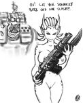  chaos_(warhammer) daemonette iron_shrine_maiden monochrome nude_female ork warhammer warhammer_(franchise) warhammer_40k weapon 