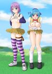 2_girls 2girls akinojo big_breasts blue_eyes blue_hair blush breasts candy expose hair jewelry kurono_kurumu kurumu_kurono lollipop mizore_shirayuki multiple_girls necklace open_mouth panties plaid plaid_skirt purple_eyes purple_hair rosario_+_vampire rosario_to_vampire school_uniform serafuku shirayuki_mizore shirt_lift short_hair skirt small_breasts striped striped_legwear striped_thighhighs tartan thigh_strap thighhighs underwear upskirt