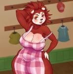 able_sisters animal_crossing anthro apron apron_only arms_behind_back arms_up big_breasts big_hips big_thighs bonkoarts breasts exhibition exhibitionism exhibitionist hips naked_apron nintendo no_text sable sable_able thick_thighs thighs