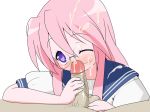 blush cum facial glasses itou_life lucky_star miyuki_takara penis takara_miyuki white_background