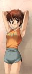 armpits brown_eyes brown_hair bunta_kikumaru izumi_noa kidou_keisatsu_patlabor kikumaru_bunta mobile_police_patlabor navel noa_izumi patlabor short_hair