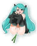 1girl anal anal_insertion anal_object_insertion anus aqua_eyes aqua_hair arima_natsubon arima_natsubon arima_natubon arimana_tsuban ass blush breasts censored detached_sleeves fat_mons feet hatsune_miku huge_pussy insertion long_hair miku_hatsune negi_suppository nipples no_panties nude object_insertion pussy pussy_juice saliva solo spring_onion sweat tears thighhighs toe-scrunch toe_scrunch twintails v vocaloid