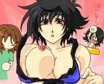  1girl 2boys allelujah_haptism bra dual_persona genderswap gundam gundam_00 lingerie lockon_stratos lowres multiple_boys nipple_slip nipples oekaki rule_63 setsuna_f_seiei underwear 