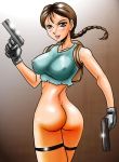 ass bottomless breasts guns hair john_joseco lara_croft lipstick nipples tomb_raider