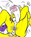  1_anthro 1_female 1_female_anthro 1_girl 2006 3_toes anthro anthro_canine anthro_fox anthro_vixen arm_warmers artist_name breast canine detached_sleeves digimon female female_anthro female_anthro_fox female_renamon foot_pads fox fur furry labia legs_up lying motion_lines nipple nude pussy renamon silver_renamon solo spread_pussy tail toei_animation vagina vixen white_fur yellow_fur yin_yang 