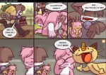 aeris_(vg_cats) feline feline_humanoid furry grey_fur leo_(vg_cats) meowth orange_box pink_fur pokemon vg_cats webcomic